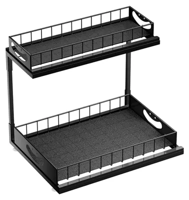 Produktbild von Metall Spülschrank Organizer Ausziehbar, 2 Etagen Unterschrank Organizer mit zwei Schubladen für Küche und Bad, (Schwarz)