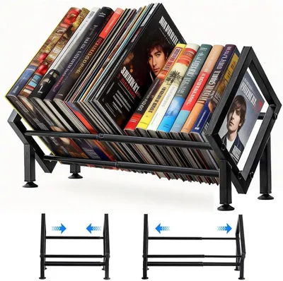 Produktbild von Schallplattenständer 29-48,5 cm, für 80-100 LPs, verstellbar, für Wohnzimmer, schwarz