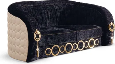 Produktbild von Casa Padrino Luxus Sofa mit Metall Ornamenten Schwarz / Beige / Gold 192 x 103 x H. 80 cm - Luxus Wohnzimmer & Hotel Möbel - Erstklassische Qualität -  Italy