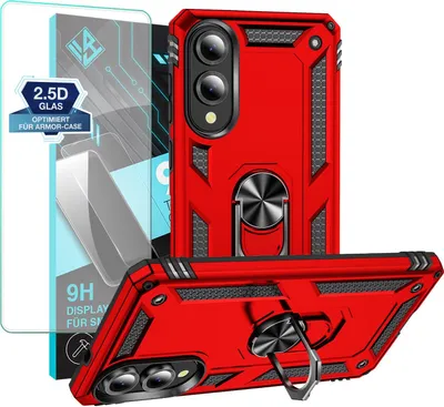 Produktbild von Armor Outdoor Handyhülle für Samsung Galaxy S25 Edge Handy Panzer Case Schutzhülle mit 9H Displayglas Displayschutz Farbe: Rot