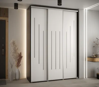 Produktbild von Kleiderschrank YVONA 8 – 170/45 cm, schwarz/weiß/silber