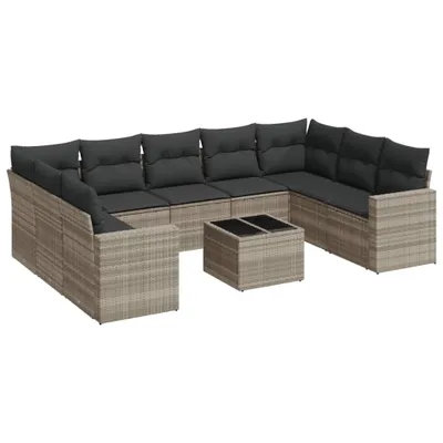 Produktbild von vidaXL 10-tlg. Garten-Sofagarnitur mit Kissen Hellgrau Poly Rattan