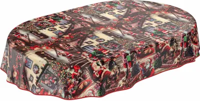 Produktbild von Tischdecke Wachstuch Weihnachten Rot Robust Wasserabweisend Oval Breite 140 cm Länge 240 cm