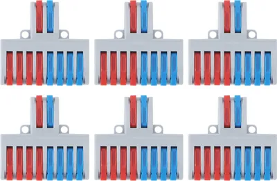 Produktbild von 6 Stück 2-in-8-out-Klemmenblöcke, 8-polige Stoßklemmen, Hebelverbinder für elektrische Drahtverbindungen, 10 mm Abisolierlänge
