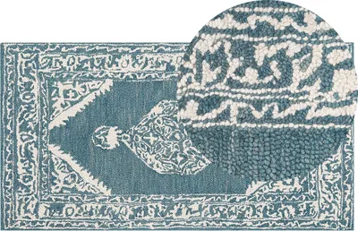 Zdjęcie produktu dla BELIANI Dywan biały niebieski wełniany 80 x 150 cm nowoczesny styl wzór orientalny