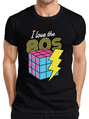 Immagine prodotto di I love the 80s 80s retro neon eighties magic cube flash pop t-shirt da uomo, nero, L