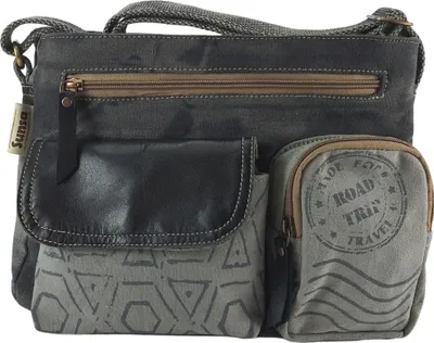 Produktbild von Sunsa Canvas Tasche. Grau schwarz Umhängetasche. Schultertasche mit 3 Front Taschen