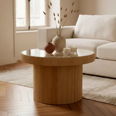 Image de Table basse en MDF, bois et verre trempé - Oviala Chloe