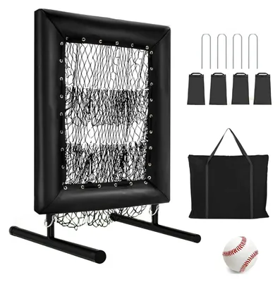 Imagen del producto de Red de lanzamiento para béisbol, con 9 agujeros, ajustable en 5 alturas, zona de bateo de 20x30 pulgadas, estructura con barra en forma de T, duradera