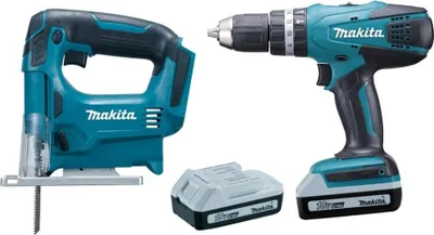 Obrázok produktu pre Špeciálna sada rázového uťahováka MAKITA HP457DZ 18 V a priamočiarej píly JV183DZ, 2 x 1,3 Ah batérie