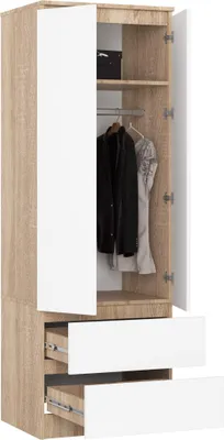Produktbild von Kleiderschrank S60 60cm Garderobe 2 Türen 2 Schubladen Hochglanz 180cm hoch STAR