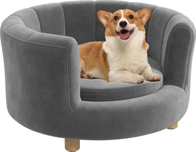 Image de Canapé pour chien Canapé lavable pour animaux domestiques avec dossier et pieds en bois pour petits chiens jusqu'à 45 kg en gris
