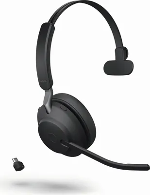 Produktbild von Jabra Evolve2 65 Headset, Mono, kabellos, schwarz Bluetooth, inkl. Link 380 USB-C, inkl. Ladestation