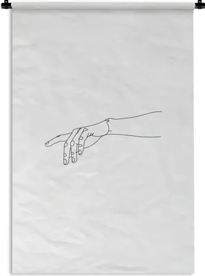 Produktbild von MuchoWow® Wandteppich Wandbehang Hand - Strichzeichnung - Schwarz - Weiß 60x90 cm Tapisserie Dekoration Wandtuch - Foto-Teppich - Abwaschbar