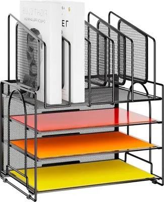 Produktbild von Famanu Büro-Organizer mit 4 Ablagen, 5 vertikalen Fächern und 2 Stifthaltern - Schwarz