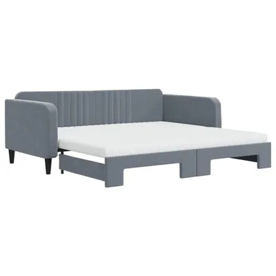 Produktbild von vidaXL Tagesbett Ausziehbar mit Matratzen Dunkelgrau 100x200 cm Samt