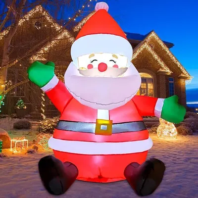 Produktbild von 5FT große aufblasbare Weihnachtsmann-Außendekoration, aufblasbarer sitzender Weihnachtsmann mit eingebauten LED-Lichtern,
