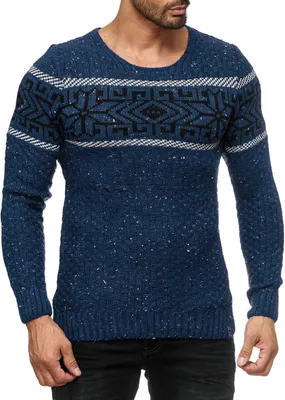 Produktbild von Herren Strickpullover Rundhals Norwegerpullover Muster RS-18003 Blau S