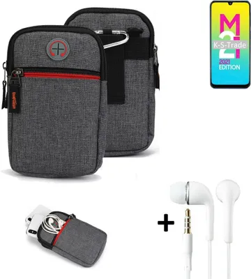 Produktbild von K-S-Trade Gürteltaasche + Kopfhörer kompatibel mit Samsung Galaxy M21 2021 Handy Tasche Holster Schutz Hülle Handy Hülle grau Zusatzfächer 1x