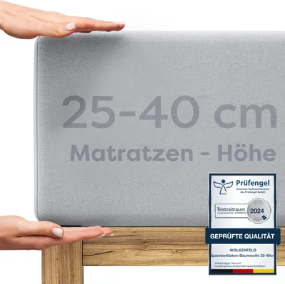 Produktbild von Wolkenfeld Boxspringbett Spannbettlaken 180x200cm bis 200x220cm - bis 40cm Matratzenhöhe - Baumwoll Bettlaken 180x200 I 180x220 I 200x200