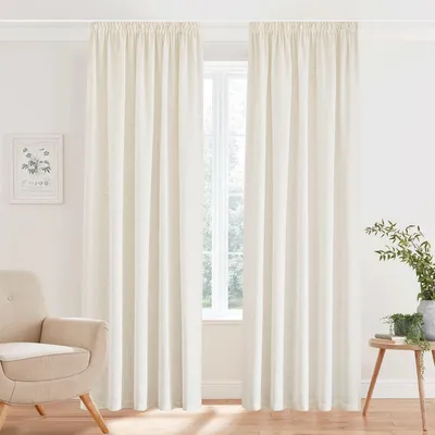 Image de Rideau semi-transparent en lin, lot de 2, couleur crème, dimensions 245 cm de hauteur x 140 cm de largeur, avec ruban de franges et œillets