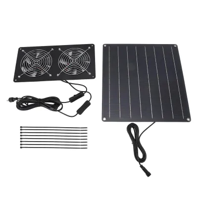 Obrázek produktu pro Sada solárního odvětrávacího ventilátoru 20 W, ovládání dvojitým spínačem, solární panel, chladicí ventilátor pro kurník, skleník