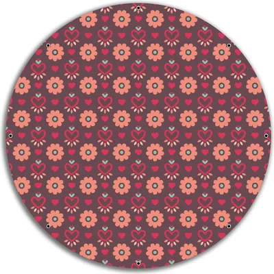 Produktbild von Wallario rundes Outdoor-Poster für Garten oder Balkon, Motiv Muster mit Blumen und Herzen, 60 cm Durchmesser