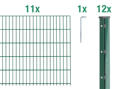 Immagine prodotto di Alberts 679057 Recinzione a doppia rete metallica come set completo da 24 pezzi, plastificata, verde, altezza 83 cm, lunghezza 27,5 m