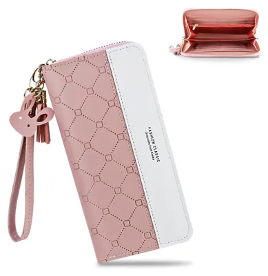 Image de Portefeuille en cuir pour femmes, avec fermeture éclair et bracelet de poignet