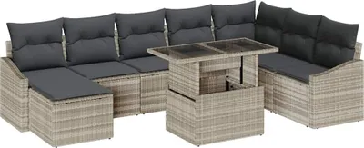 Produktbild von vidaXL Sofa Set 9 Stk. Hellgrau Poly-Rattan
