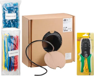 Image de Goobay 55440 CAT 6 Outdoor Set de câbles réseau, U/UTP, noir, 100 m - matériau cuivre, AWG 24/1 (solide), PE