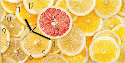 Produktbild von Wanduhr aus Glas mit Motiv Zitrusfrüchte- 60 x 30 cm - inkl. Aufhängesystem