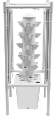 Obrázek produktu pro Hydroponická věžová zahrada - Vnitřní hydroponický systém - 6 úrovní - 30 otvorů pro výsadbu - 4 LED lampy pro rostliny - Samozavlažovací - Smart - Bílá