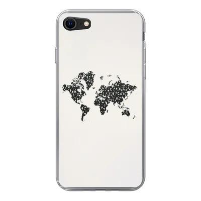 Produktbild von MuchoWow® Handyhülle Schutzhülle Hülle für iPhone SE 2022 Weltkarte - Zahlen - Schwarz Silikon Softcase Handy Hülle - Schutzhülle