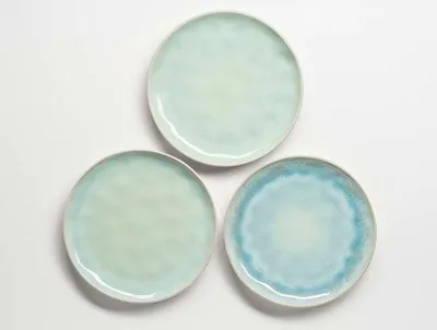 Image de Service de table Frozen, en céramique pour 4 personnes, service assorti de 16 pièces aux formes organiques, vaisselle colorée et mouchetée, argile, vert turquoise