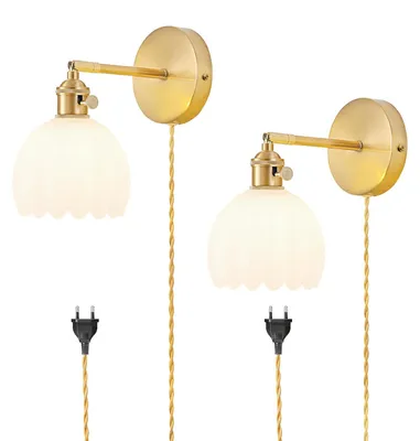 Retro Wandlampe Blume, 2er-Set, E27, Milchglas