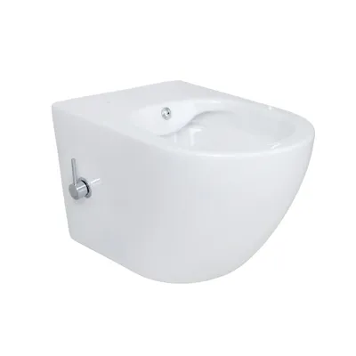 Produktbild von Belvit Spülrandloses Hänge WC, einfache Reinigung, Toilette mit integriertem Bidet, Warm- & Kaltwasser, WC ohne Deckel, Dusch-WC in aus Keramik, Weiß