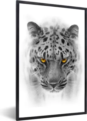Produktbild von MuchoWow® Gerahmtes Poster Leopard - Schwarz - Weiß - Tier 20x30 cm - Poster mit Schwarzem Bilderrahmen Wandposter Rahmen Foto Bilder - Drucken - Bilder Poster im Rahmen