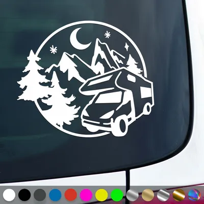 Produktbild von PantherPixel Wohnmobil Aufkleber Wohnwagen Bus Reisen Camping Berge Sticker Auto Geschenkidee Farbe Weiss