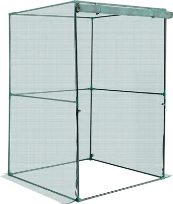Produktbild von Pflanzenschutzzelt, 1,2 x 1,2 x 1,8 m, mit Reißverschlusstür, windbeständig, für hohe Pflanzen, einfach zu installieren, Abdeckung für Hochbeete im Freien, Tomatennetz für Garten, Terrasse und Rasen