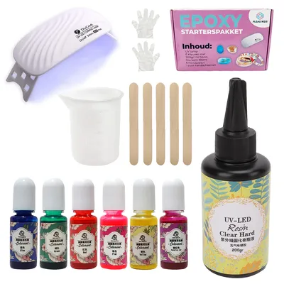 Produktbild von Fleau Kids Epoxy Starter Pack XL - w tym 200 g żywicy do odlewów - lampa UV - kolczyki - tworzenie biżuterii - formy silikonowe - żywica - tusz w 6 kolorach