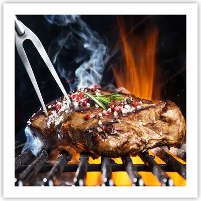 Produktbild von Poster - Poster ohne Rahmen - Steak Grill Flammen Essen - 60x60 cm - Wand Bild - Wanddeko - Wandbilder - Kunstposter - Wandposter - Bilder - Kunstdruck - Wanddekoration - Wandbild - P2XAC60x60-2865