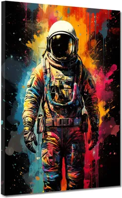 Produktbild von Pop Art Astronaut mit Anzug Leinwandbild Wandbild Kunstdruck XL Deko: 60x80x4cm
