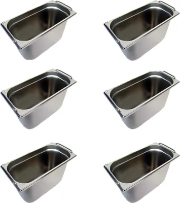 Produktbild von AcMax 6 Stück GN 1/3 Gastronormbehälter GN-Behälter Edelstahl 7,8 Liter Tiefe 200mm FALLGRIFF