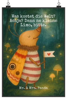 Produktbild von Mr. & Mrs. Panda Bild Nachtfalter Fähnchen Design DIN A4 - Weiß - Geschenk, wanddeko, Süß, drucke, Wandbild, Küche Deko, Niedlich, Kunstdruck, Lustige Sprüche, Plakat