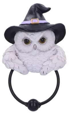 Produktbild von Weiße Schneeeule mit schwarzem Hexenhut Türklopfer 21 cm