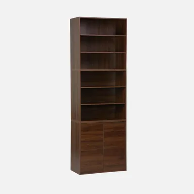 Produktbild von sweeek - Modulares Regal Holzdekor 3 Elemente - 2 Türen 6 offene Fächer  - Nussbaumfarben