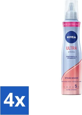 Produktbild von NIVEA Stylingschaum – Ultra Strong – Zuverlässiges Volumen – 48 Stunden flexibler Halt – 150 ml - Vorteilspack - 4 Stücke