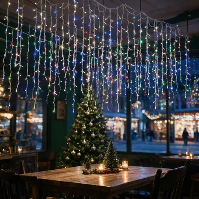 Produktbild von LARS360 Lichtervorhang 5 m, 200 LEDs, 8 Modi, Memory & Fernbedienung, Bunt, Eisregen Weihnachtsbeleuchtung für Fenster & Balkon