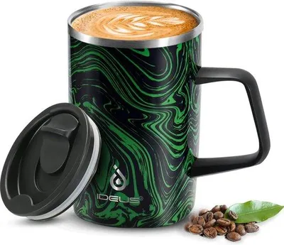 Immagine prodotto di Tazza da caffè in acciaio inossidabile a doppia parete, 470 ml, verde zebrato